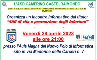 Incontro informativo: "Stili di vita e prevenzione degli infortuni" con il dott. Pasotti e la Dott.ssa Vichi